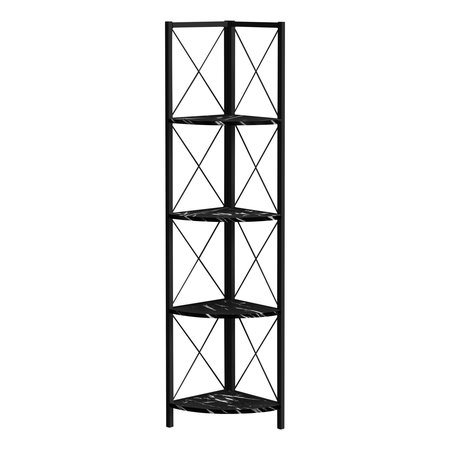 MONARCH SPECIALTIES Bookshelf, Bookcase, Etagere, Corner, 4 Tier, 60"H, Office, Bedroom, Metal, Black Marble Look I 3650